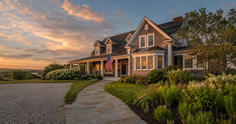 Clean cedar-shingled vacation rental exterior on Martha's Vineyard before July 4th fireworks